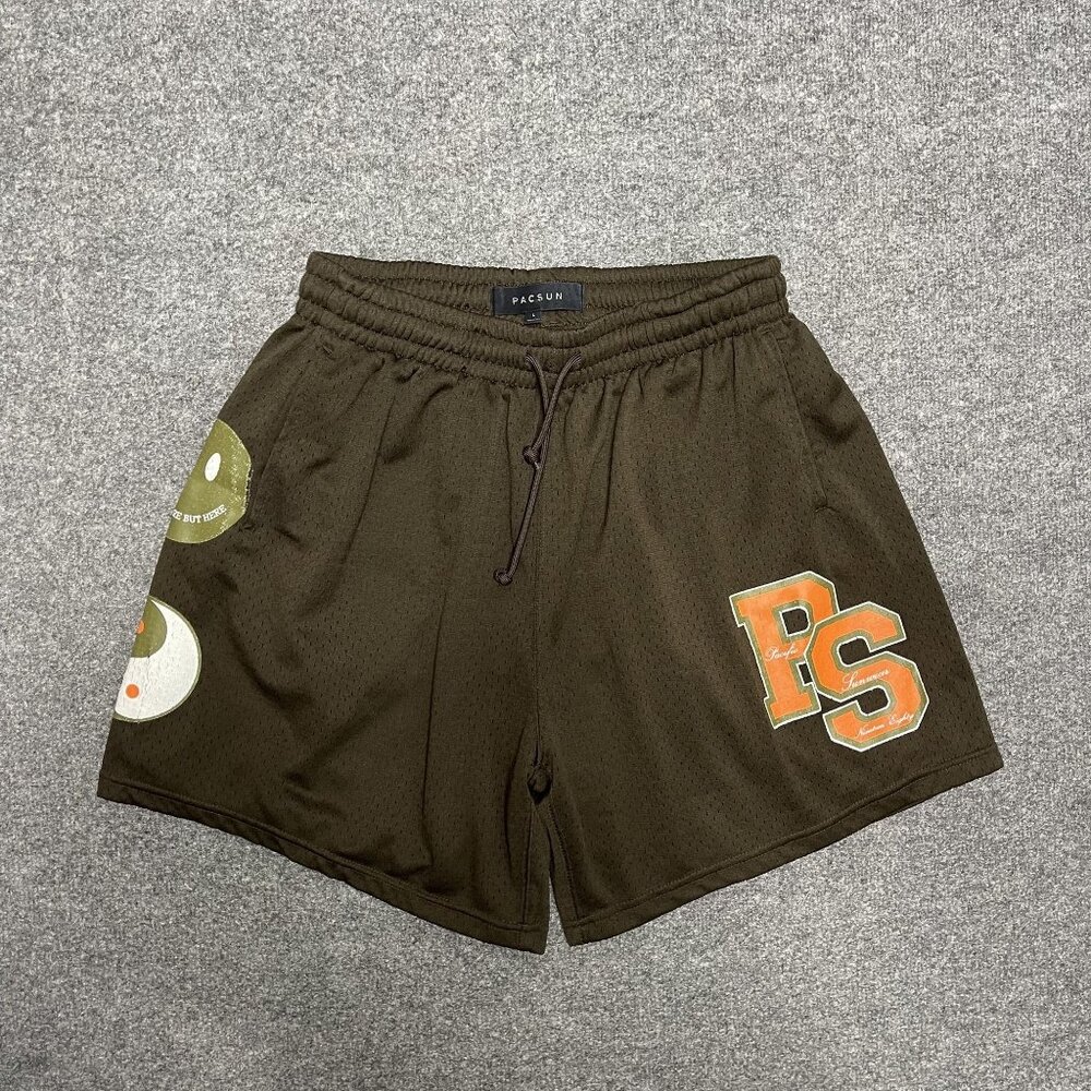 PacSun Brown Mesh Graphic Athletic Shorts Mens L